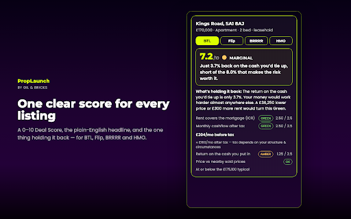 PropLaunch Deal Analyser :: Analyse a Rightmove or Zoopla listing as a deal — in a side panel.