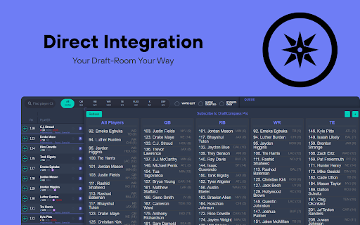 DraftCompass Lite :: Level up your drafts by integrating your own custom rankings into Sleeper draft-rooms.