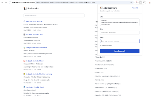 Nookmark - Local Bookmark Manager :: Privacy-first bookmark manager with tags, full-text search, and dark mode. All data stored locally in your browser.
