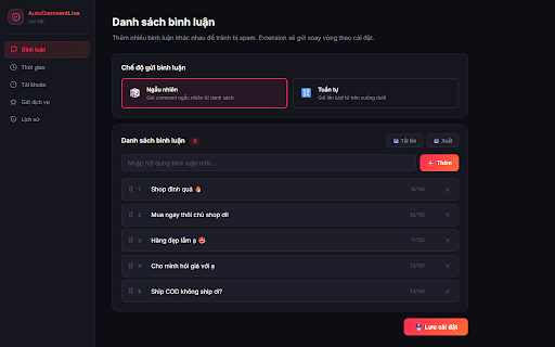 AutoCommentLive - TikTok Live Auto Comment :: Tự động bình luận trên TikTok Live với hệ thống chống spam thông minh