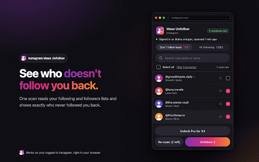 Instagram Mass Unfollow: Find Non-Followers :: Find and bulk-unfollow Instagram accounts that don't follow you back.