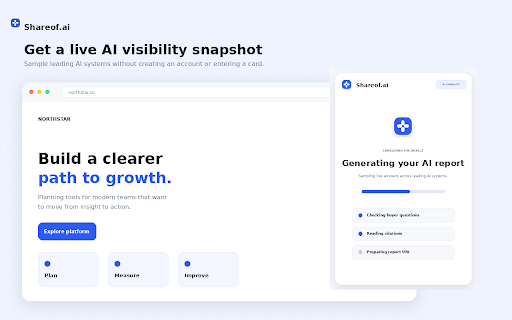 Shareof.ai – AI Visibility Checker :: Check any website's AI readiness and generate one free live AI visibility report.