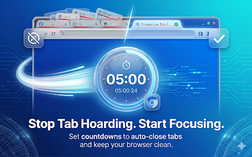 Tab Timer :: Set countdown timers on your browser tabs to automatically close them after a duration you choose.