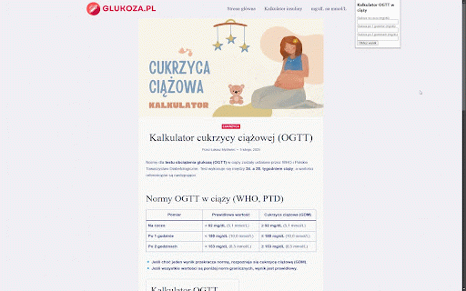 Kalkulator OGTT cukrzycy ciążowej :: Kalkulator OGTT w ciąży zgodnie z normami WHO i PTD.