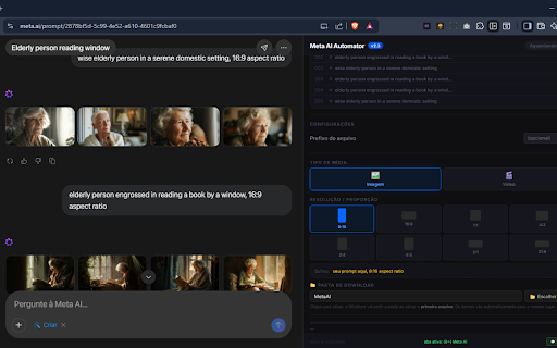 Meta AI Prompt Automator 🦉 :: Automatize prompts no Meta AI em lote. Gere imagens e vídeos, importe CSV e baixe automaticamente. Economize horas de trabalho.