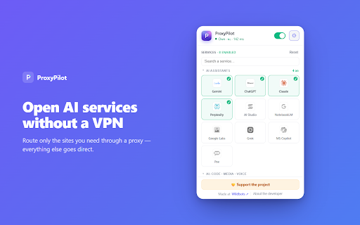 ProxyPilot — Proxy Manager & Smart Routing :: Per-site proxy manager & switcher: route only the sites you choose through your HTTP/SOCKS5 proxy — the rest goes direct.
