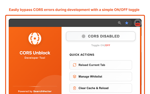 CORS Unblock :: Easily bypass CORS errors during development with a simple ON/OFF toggle.