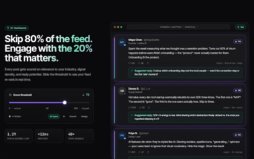 EngageFlow AI — LinkedIn & X Growth Co-pilot :: AI reply suggestions, feed scoring, and post drafting in your voice for LinkedIn and X.