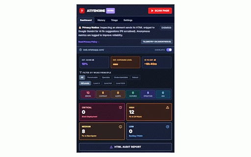 A11yEngine - WCAG & Accessibility Checker :: Free WCAG 2.2 accessibility checker. Scans for ARIA, color contrast, screen reader & keyboard issues. AI code fixes in React & Vue.