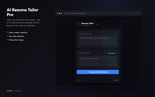 AI Resume Tailor Pro :: Paste a job listing and your resume — get an AI-tailored resume matching the job's keywords. One-click per application.