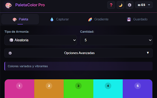 PaletaColor Pro :: Generador profesional de paletas de colores con armonías cromáticas, análisis de páginas y herramientas avanzadas