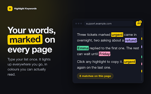 Highlight Keywords: Auto-Highlight Word Lists :: Automatically highlight your saved keywords and phrases on any webpage, with custom colors and readable contrast. Data stays local.