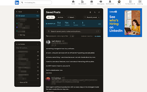 SavedPlus — Saved Posts Search & Tags :: Search, tag, and mark-read your saved posts on LinkedIn. Indexed locally; nothing leaves your browser.