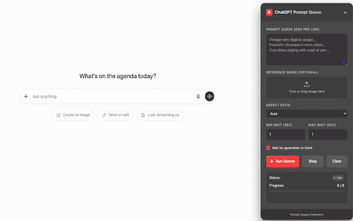 ChatGPT Prompt Queue :: Bulk generate images or run prompts in sequence on ChatGPT with smart wait timers.