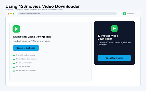 123movies Video Downloader :: Open 123movies Video Downloader from your browser toolbar.
