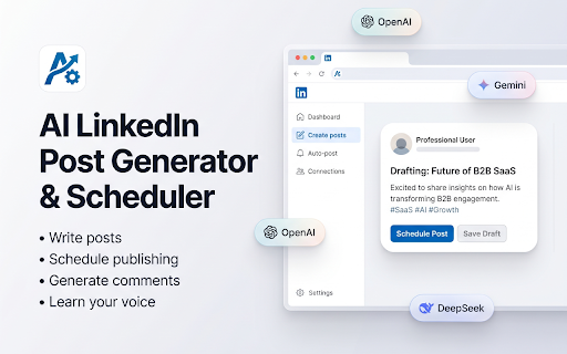 AI LinkedIn Post Generator & Scheduler :: AI LinkedIn post generator & scheduler. Write posts, auto-schedule publishing, generate comments, and learn your voice.