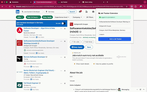 Job tracker extension :: Save LinkedIn job listings to job-tracker.in in one click. Auto-fills job title, company, and location.