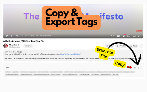 YouTube Tags & Captions :: Displays the meta keywords of a YouTube video below the description. Show transcript with engagement highlights.