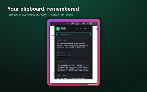 Clipify — Clipboard History Manager :: Clipify is a beautiful, modern clipboard history manager. Never lose a copied snippet again.