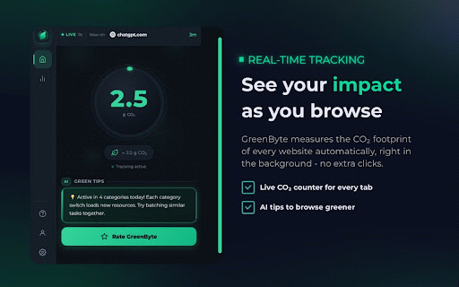 GreenByte – Carbon Footprint Tracker :: Track your carbon footprint in real time. See how browsing, streaming and AI usage impact CO₂ emissions.