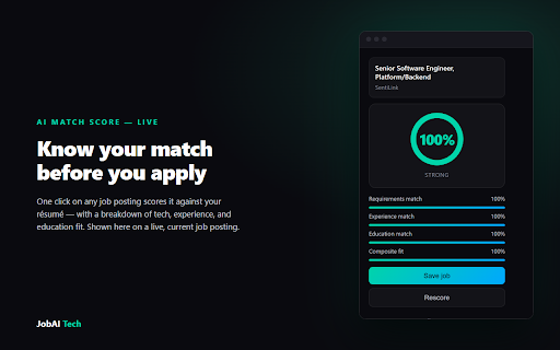 JobAI Tech :: Score any job posting against your resume and save it for later — instantly.