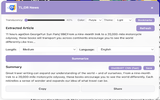 TL;DR News :: AI-powered Chrome extension for instant news and article summaries.