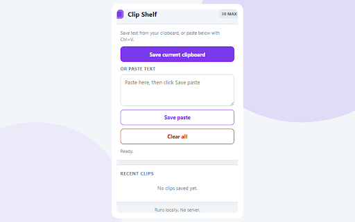 Clip Shelf :: Keep a local history of clipboard text snippets.