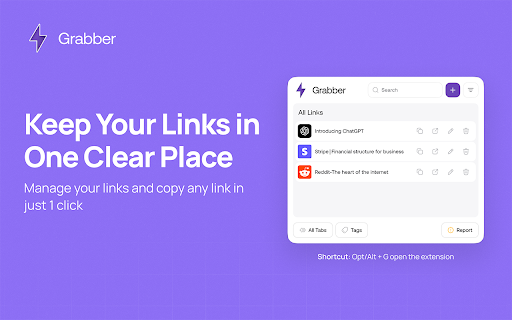 Grabber - Save & find links fast ( A Bookmark Alternative ) :: Grabber is a smarter bookmark alternative to save, tag, and organize links. Build swipe files, team libraries, or read-it-later hubs