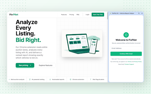 FixPilot AI – Vehicle Report Helper :: AI-powered Chrome extension that generates instant, in-depth vehicle condition & value reports while you browse auction listings.