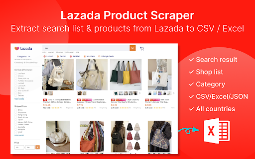 Lazada Extractor - Export Lazada Products to CSV :: Scrape Lazada products from searches, categories, or listings to CSV/Excel/JSON. Save Lazada products to your computer