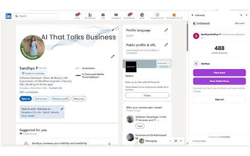 GetLeadz: Free B2B Phone Number & Email Finder :: Find verified direct phone numbers and work emails for decision makers on any LinkedIn profile. 5 free contacts, no card needed.