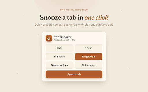 Tab Snoozer :: Snooze tabs and reopen them later.