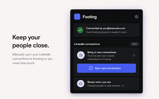 Footing :: Keep your Footing account connected for connection syncs.
