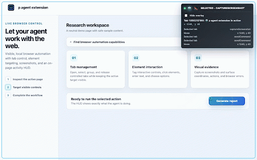 p agent extension :: Local browser control bridge for AI agents via Native Messaging