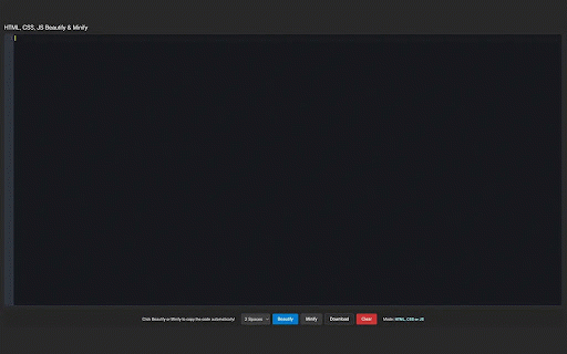 HTML, CSS, JS Beautify & Minify :: Beautify or minify your HTML, CSS, and JS code instantly with one click.