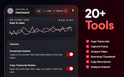 YouTool.io :: Free YouTube creator tools to analyze videos and channels, copy transcripts, customize YouTube, and view creator stats.