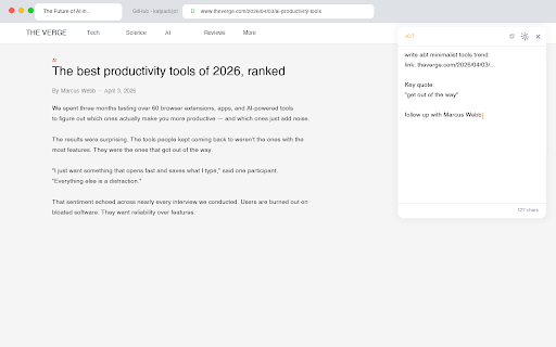 Jot :: An instant, no-account notepad in your browser. Click, type, done. Your notes autosave and never leave your browser.