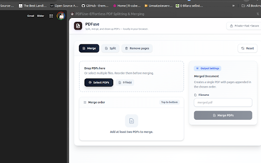 PDFuse – Effortless PDF Splitting, Merging & Page Removal :: A user-friendly Chrome extension for splitting, merging, and removing pages from PDF files directly in your browser.