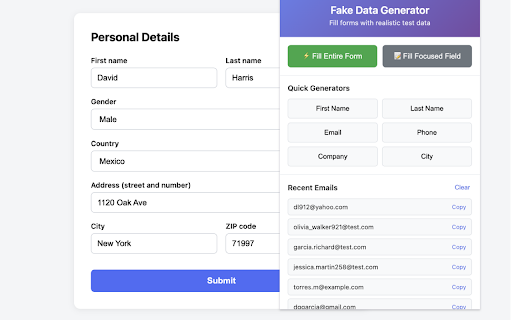 Fake Data Generator :: Fill forms with realistic fake data for testing purposes