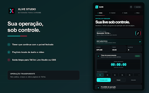 XLive Studio :: Estúdio local para organizar mídia, temporizar ciclos e acompanhar o contexto do TikTok Live.