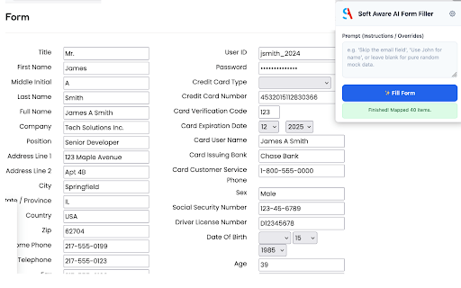 SoftAware AI Form Filler :: Auto-fill web forms using the SoftAware AI API.