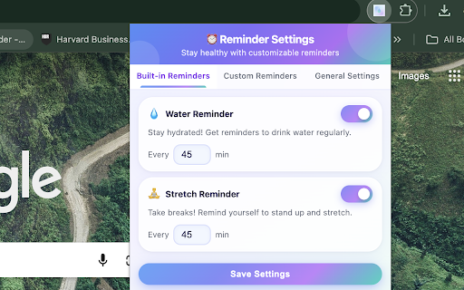 Hydration & Stretch Reminder :: Customizable reminders to drink water and stretch regularly for better health.