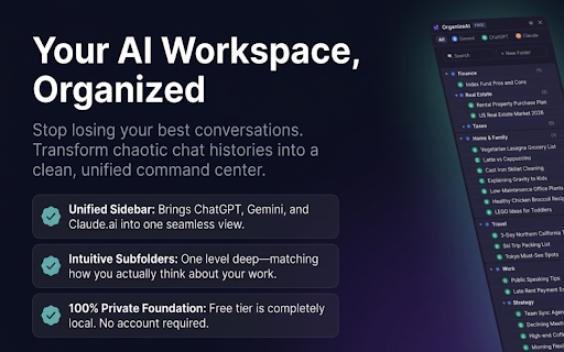 OrganizeAI – ChatGPT, Gemini & Claude Folders :: Organize ChatGPT, Gemini & Claude.ai chats into folders — one sidebar, all your AI chat history.