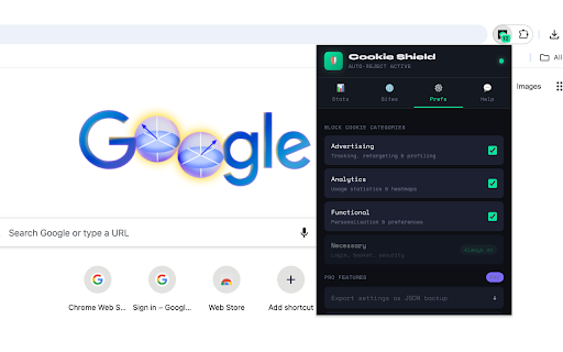 Cookie Shield – Auto Reject :: Automatically rejects cookie & data consent banners on every website. Protects your privacy silently in the background.