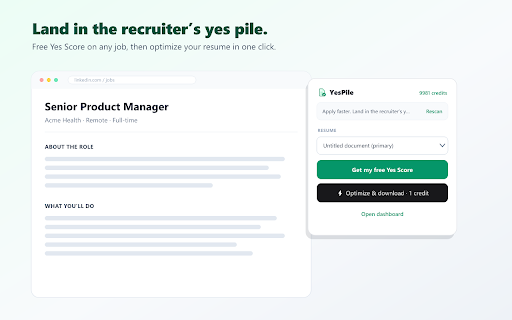YesPile: Optimize Your Resume for Any Job — AI, ATS & Cover Letters :: Optimize your resume for any job in one click — ATS-friendly, with a matching cover letter. Land in the recruiter's yes pile.