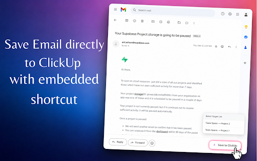 Save in ClickUp-Email,Screenshot,Task,Time,Schedule,Tags,Assignee,Capacity :: Save to ClickUp tasks, screenshots,email,tracks time,schedule task, do capacity planning.