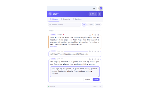 Clipify – Clipboard History :: Clipboard history manager with pinning, snippets, smart search, sync, and secure masking of sensitive data.