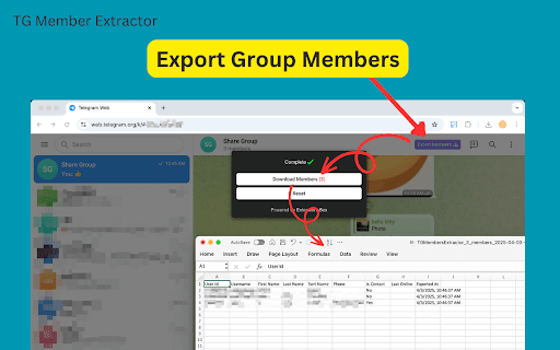 TG Member Extractor :: Extract Telegram group members in seconds and export them instantly to CSV, JSON, or Excel!