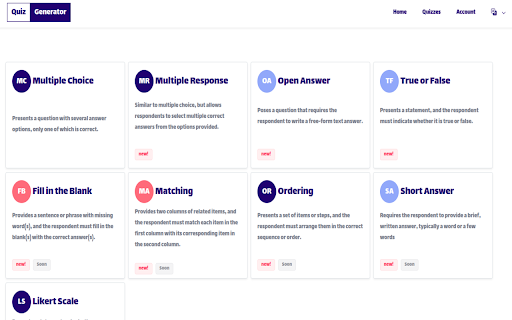 Quiz Generator :: Turn the page you're reading into a quiz — multiple choice, true/false, open answer, and more.