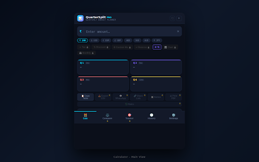Quarter Split Pro — Budget Planner :: Complete quarterly budget planning: tax, discount, compare, history, charts, CSV export, presets and more.